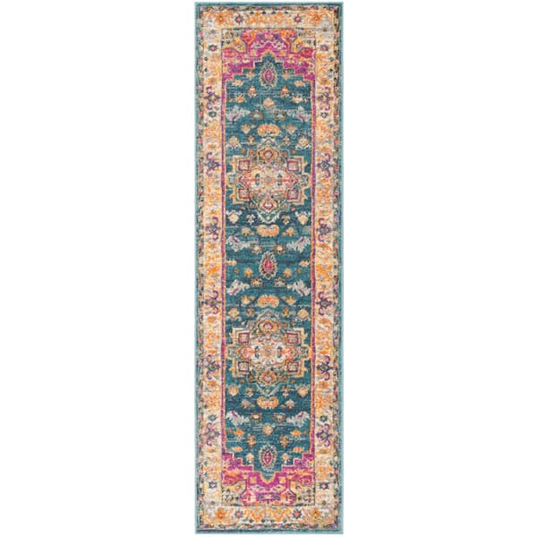 SAFAVIEH Madison Blue/Multi 2 ft. x 6 ft. Border Runner Rug