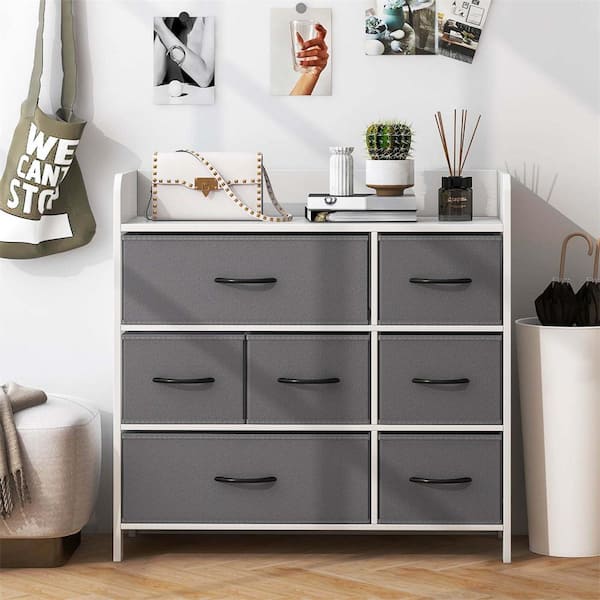 Costway White 7 Drawer 31.5 in. Dresser for Bedroom with 2 Large Fabric Bins HCST01000