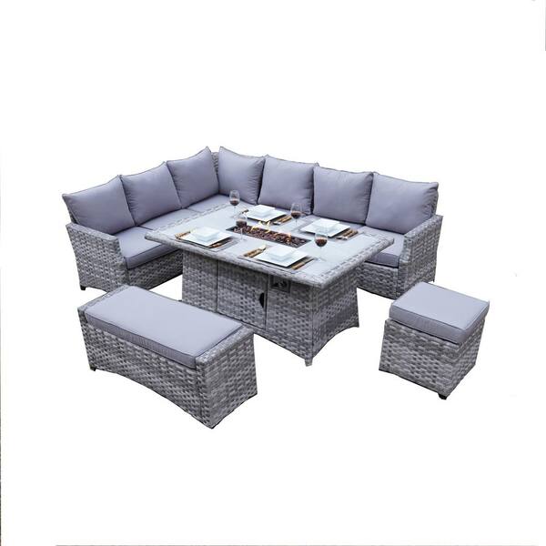 Moda Furnishings Hedy Gray 5-pieces Wicker Patio Conversation Set With 