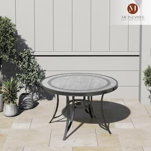 Dark Bronze 48in. W Round Cast Aluminum Outdoor Dining Classic Pattern Tile Table with Umbrella Hole for Porch