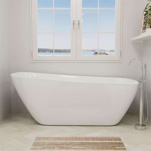Mokleba Modern 66 in. Acrylic Flatbottom Single Slipper Freestanding Non-Slip Bathtub Soaking Bathtub in White