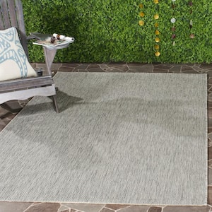 Courtyard Gray 4 ft. x 4 ft. Square Ikat Solid Color Indoor/Outdoor Area Rug