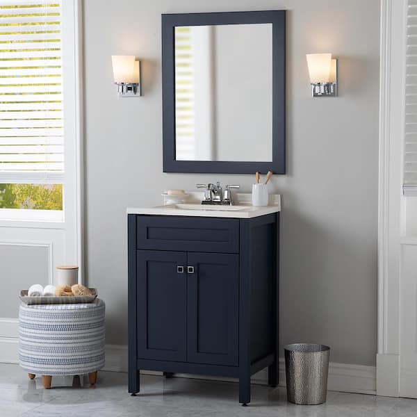 Home Decorators Collection Maywell 25 in. W x 19 in. D x 38 in. H Single Sink Freestanding Bath Vanity in Blue with Snow Cultured Marble Top