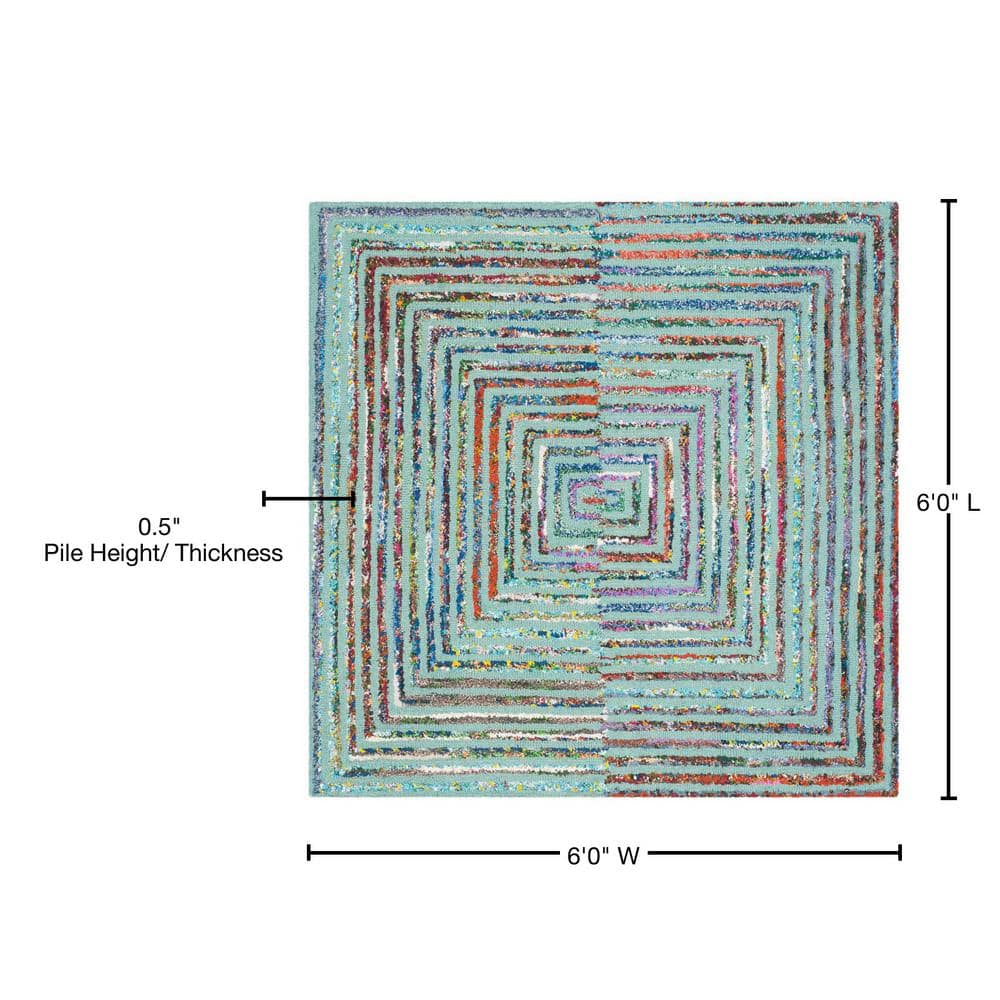 Hand-Tufted Multicolor Teal Wool 6' Square Area Rug