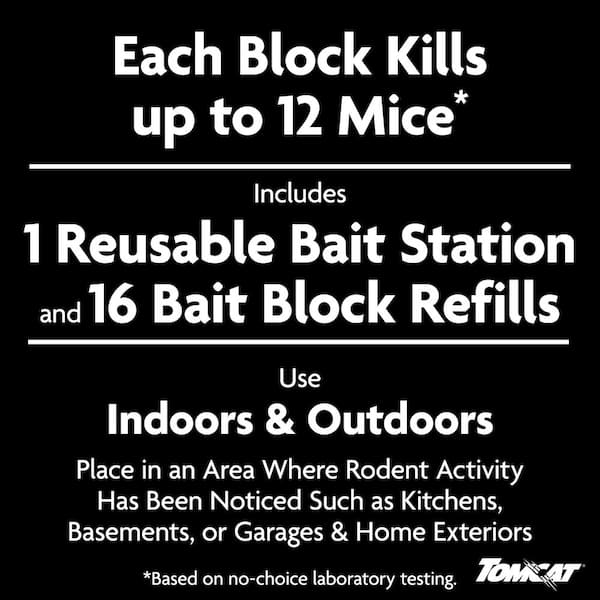 Mouse Killer, Child and Dog Resistant, 1 Refillable Indoor/Outdoor Station and 16 Poison Block Refills, Animal Bait