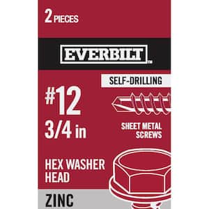 #12 x 3/4 in. Zinc-Plated Steel Hex Head Sheet Metal Screw (2-Pack)