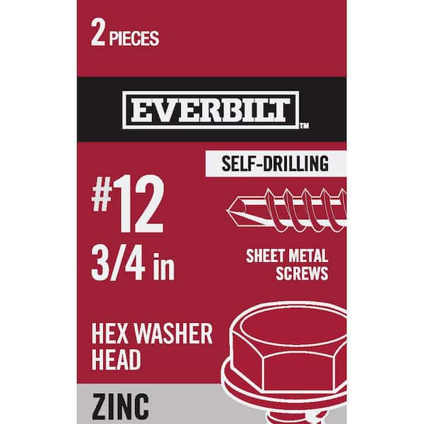 Everbilt #12 x 3/4 in. Zinc-Plated Steel Hex Head Sheet Metal Screw (2-Pack)