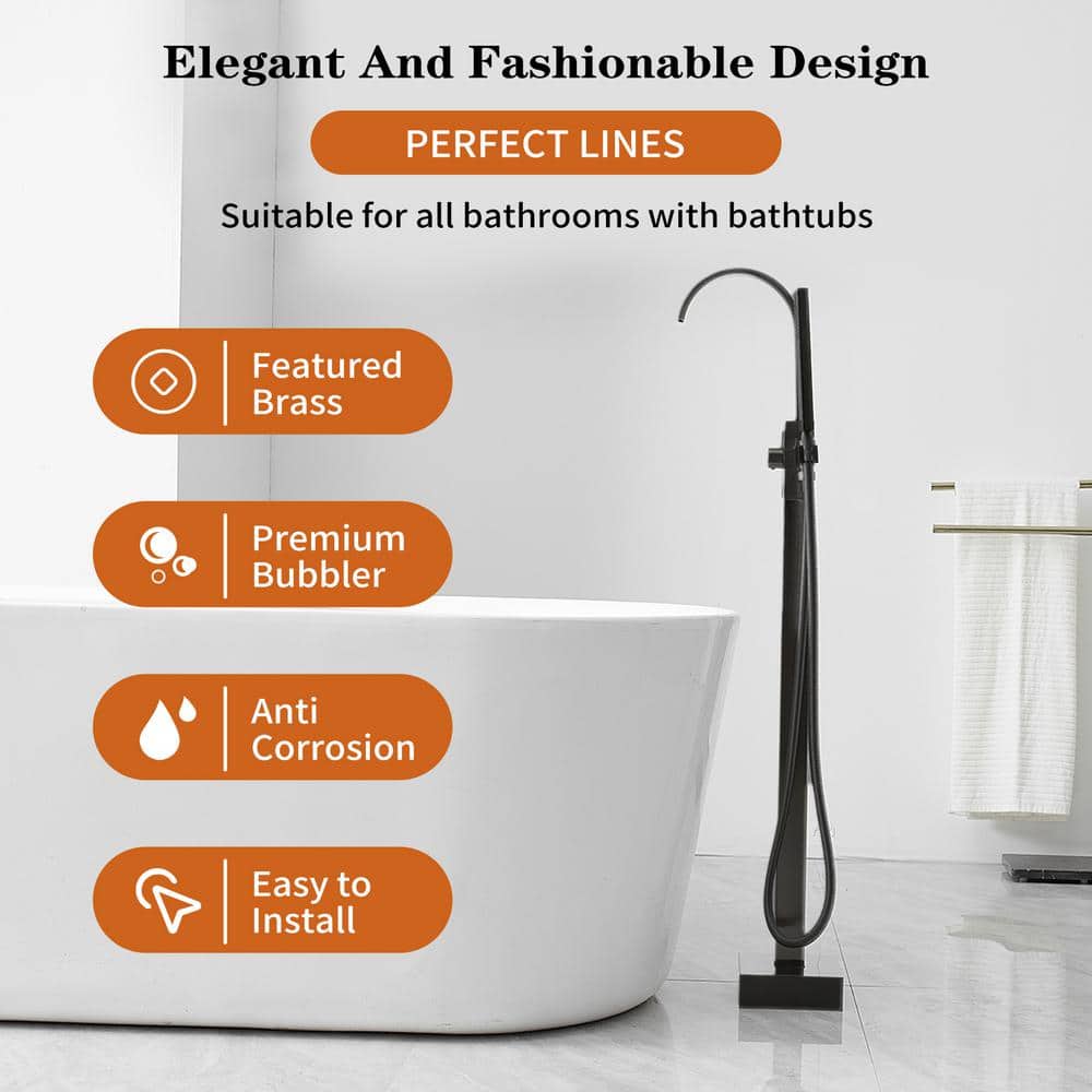 Matte Black Freestanding Tub Faucet with Hand Shower
