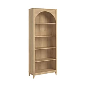 Ark 78 in. Tall Natural Oak Engineered Wood 5-Shelf Arched Bookcase with Storage for Home Living Room