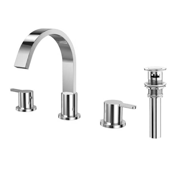3-Hole Waterfall 8 in. Widespread Double Handle High-Arc Spot Resist Bathroom Sink Faucet with Drain in Polished Chrome