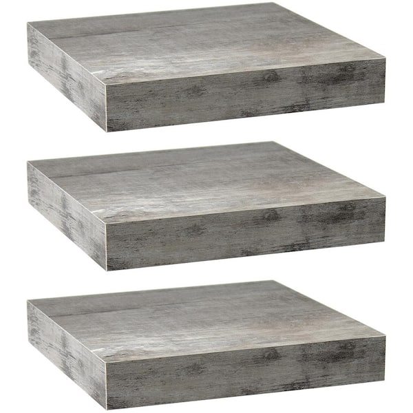 Sorbus 9.25 in x 9.25 in x 1.5 in Rustic Gray Wood, Square Decorative Wall Shelves with Brackets (3-Pack)