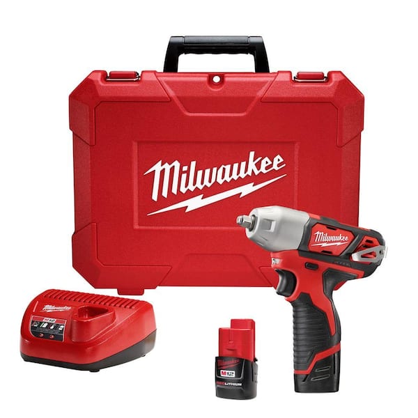 Milwaukee M12 12V Lithium-Ion Cordless 3/8 in. Impact Wrench Kit W/ (2)  1.5Ah Batteries, Charger  Hard Case 2463-22 The Home Depot