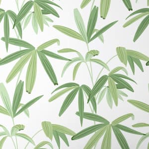 Palm Leaf White and Green combination Non-Pasted Wallpaper Roll (Covers approximately 52 square feet continuous)