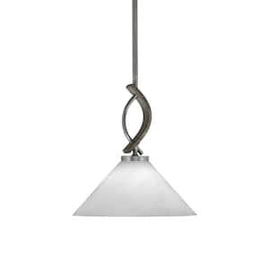 Wensley 100-Watt 1-Light Graphite & Wood-look Shaded Pendant Light with 12'' White Marble Shade, No bulb included