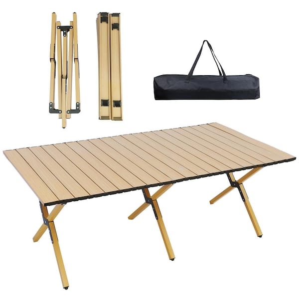 Outdoor Portable Wooden Table Wooden Folding Table Convertible Storage  Wooden Basket Multifunction Outing Beach Accessories New