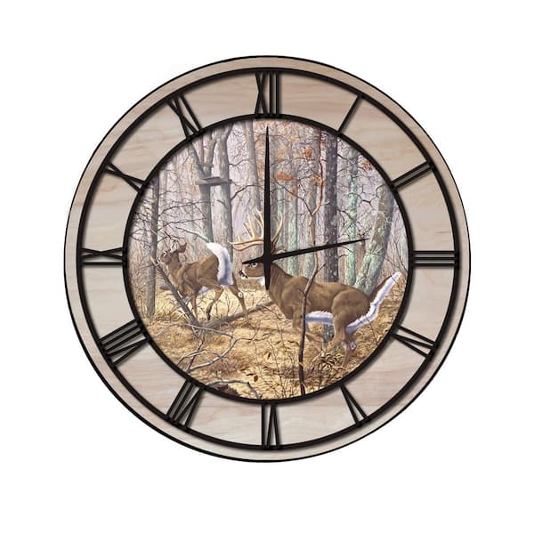 Unbranded "Autumn Pursuit" Woodgrain Accent and Black Numbers Imaged Wall Clock