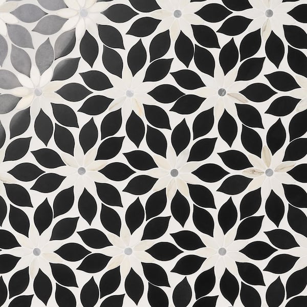 Ivy Hill Tile Thistle Black 12.4 in. x 14.13 in. Polished Marble