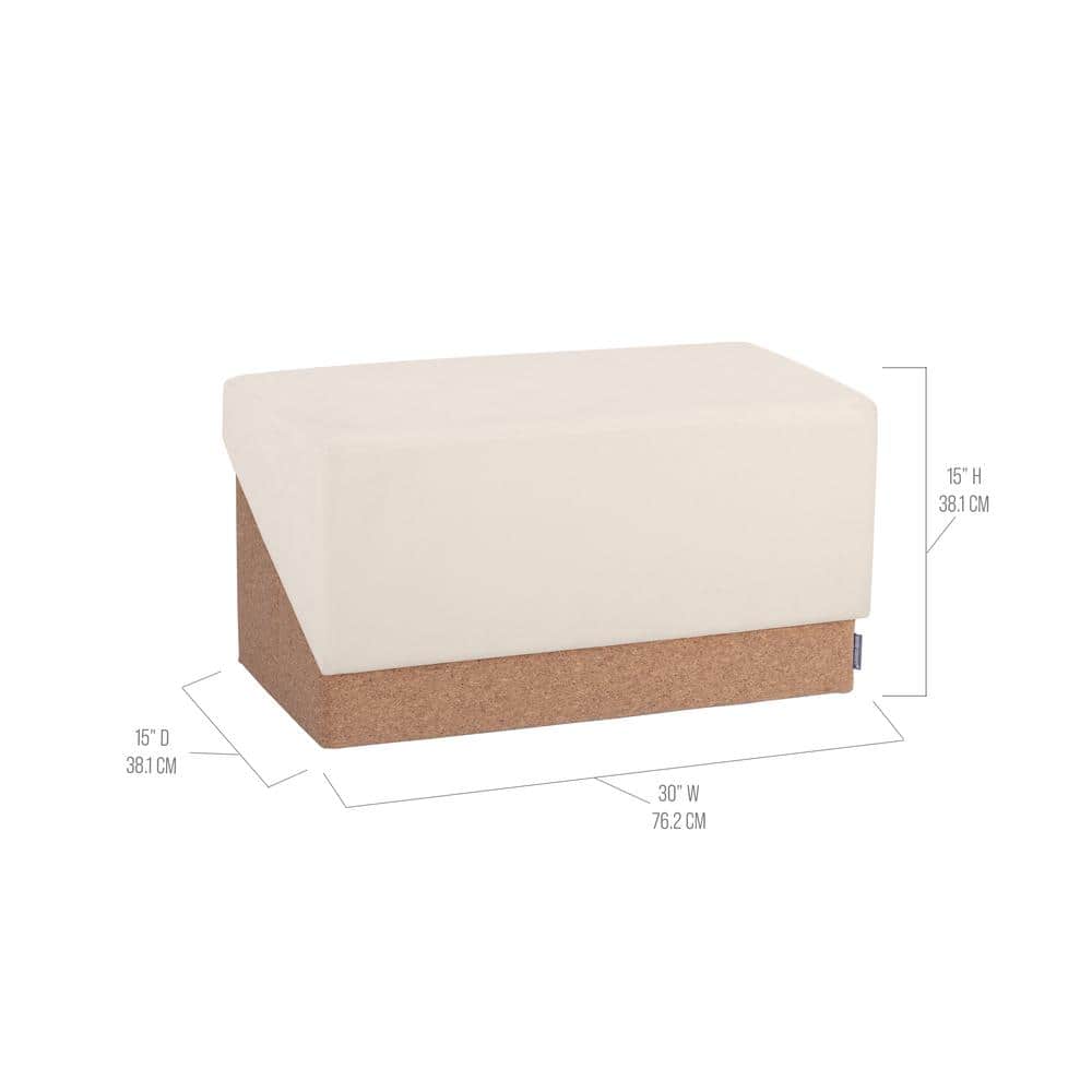 Cream and Cork Fabric Storage Trunk Ottoman with Cushion Top