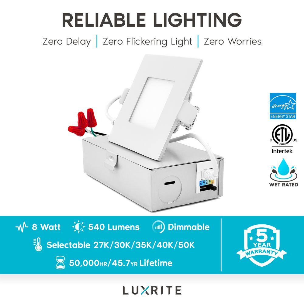Luxrite 3" Ultra Thin 5-Color Selectable LED Recessed Light Kit