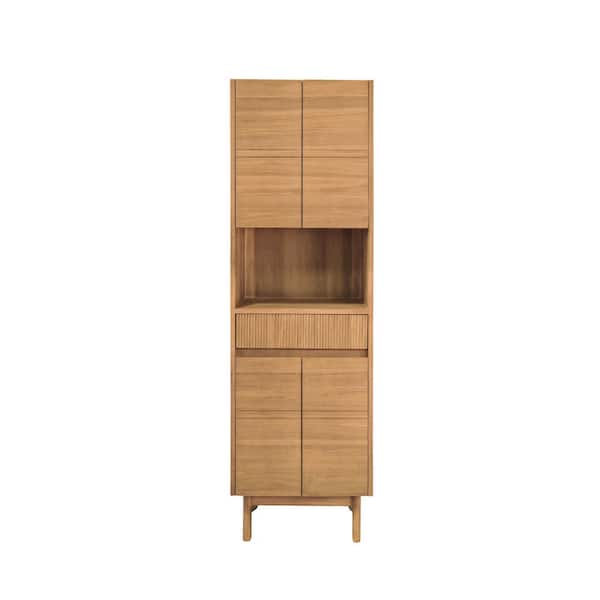 Kayla 20 in. W x 15.7 in. D x 68.7 in. H Brown Natural Teak Freestanding Linen Cabinet