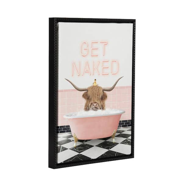 Sylvie Highland Cow Randal Neon Sign Bath by Amy Peterson Art Studio Framed Art Print 24 in. x 18 in.