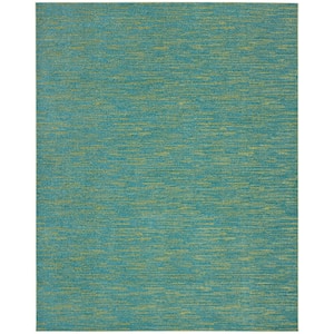 Essentials Blue Green 10 ft. x 14 ft. Solid Indoor/Outdoor Geometric Ombre Contemporary Area Rug