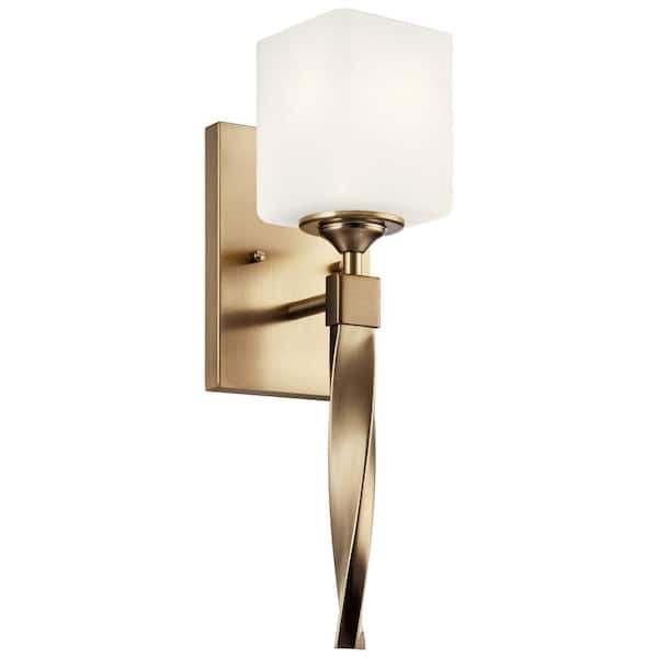 KICHLER Marette 1-Light Champagne Bronze Bathroom Indoor Wall Sconce Light with Satin Etched Cased Opal Glass Shade