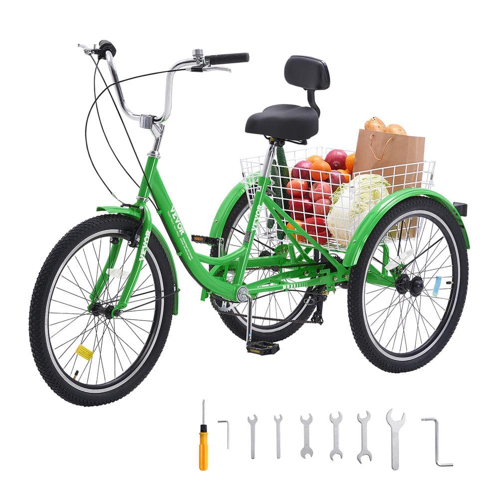 VEVOR Adult Tricycles Bike, 7 Speed Adult Trikes, 20 in. 3-Wheeled Bicycles, Carbon Steel Cruiser Bike (Green)