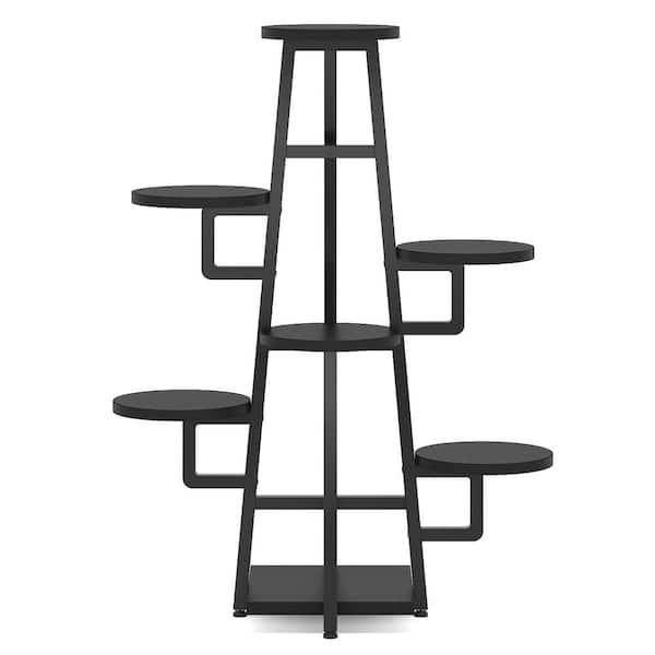 BYBLIGHT Wellston 44 in. Black Rectangle Engineered Wood Indoor Plant Stand, 7 Tier Corner Plant Pots Holder Rack Flower Stand