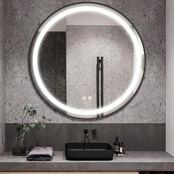 ELLO&ALLO 30 in. W x 30 in. H Round Aluminum Framed LED Light with 3-Color and Anti-Fog Wall Mount Bathroom Vanity Mirror