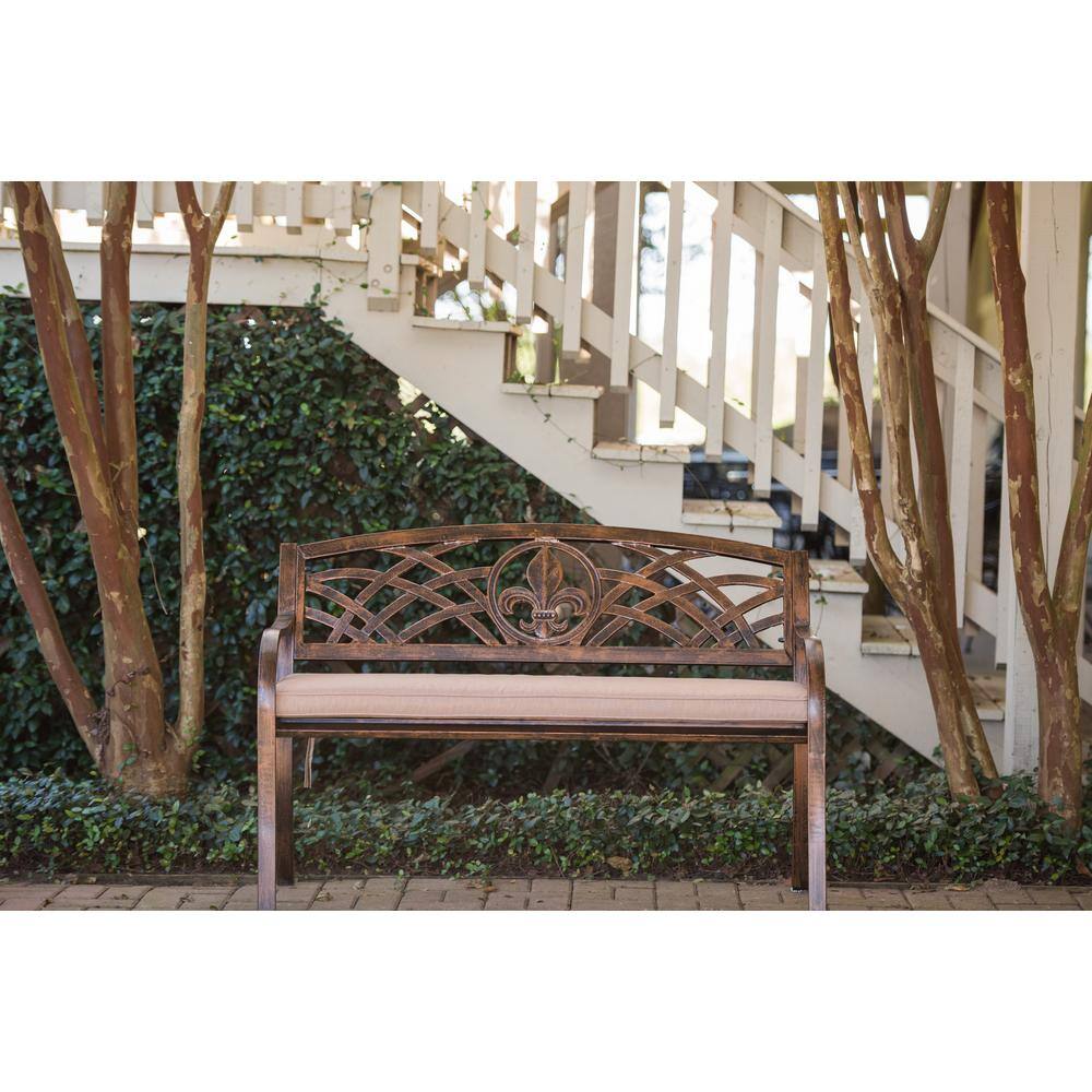 Leigh Country Black Metal Outdoor Bench with Welcome Design