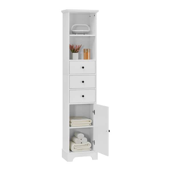 Timeless 15 in. W x 10 in. D x 68.30 in. H Freestanding Linen Cabinet with Drawers in White