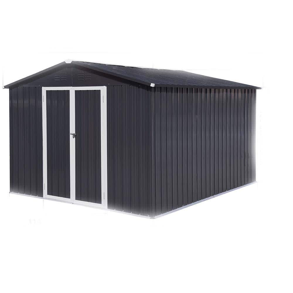 10X8 FT Outdoor Tool Storage Shed with Metal Foundation & Lockable Doors, All Weather Metal Sheds for Garden, Patio