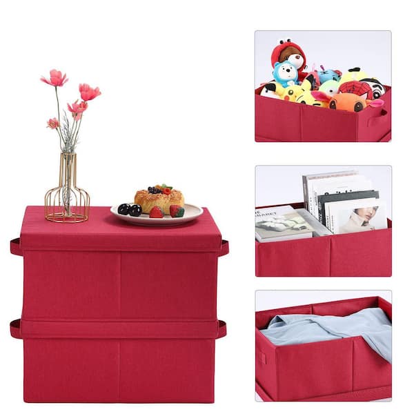 【BINBIN♡ 】 25 Qt. Linen Clothes Storage Bin with Lid in Red (2-Box
