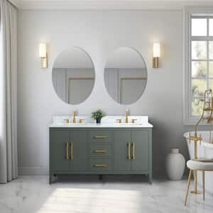 60 in. W x 22 in. D x 34 in. H Double Sink Bathroom Vanity Cabinet in Vintage Green with Engineered Marble Top in White