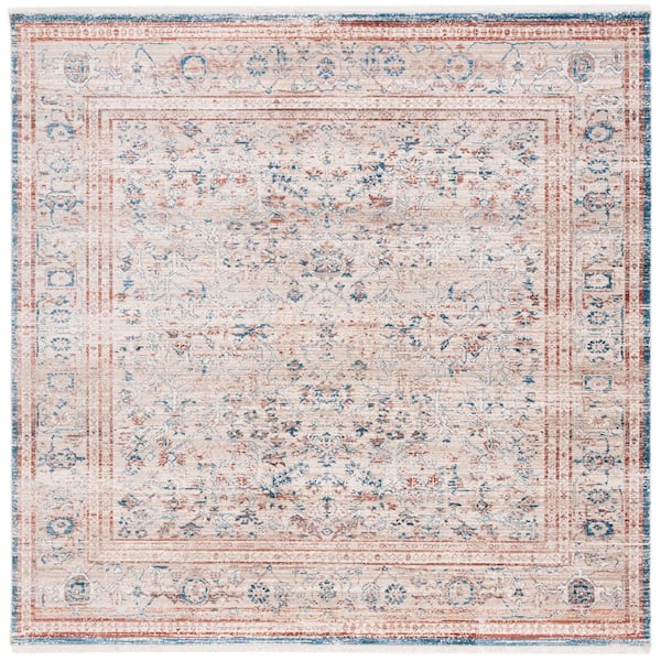 Vintage Persian 7 ft. x 7 ft. Beige/Rust Ornate Border Square Area Rug
