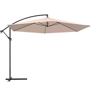 12 ft. Outdoor Patio Brown Umbrella Pool Beach Umbrella with Beige Canopy for Garden Backyard