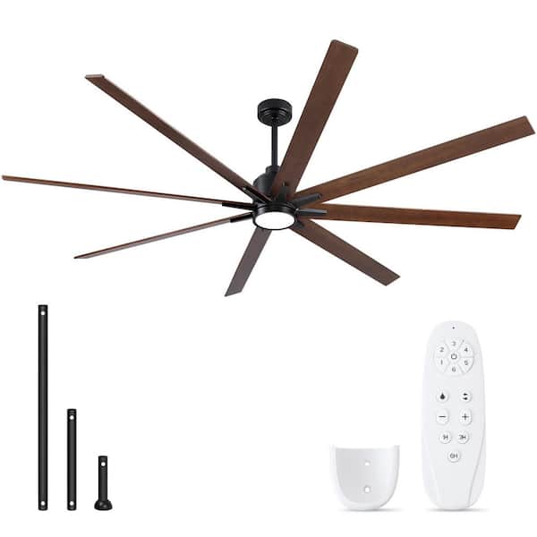 Charm 84 in. Indoor Solid Wood Blades Black Ceiling Fans with LED Light Kit and Remote Control for Coverd Patio