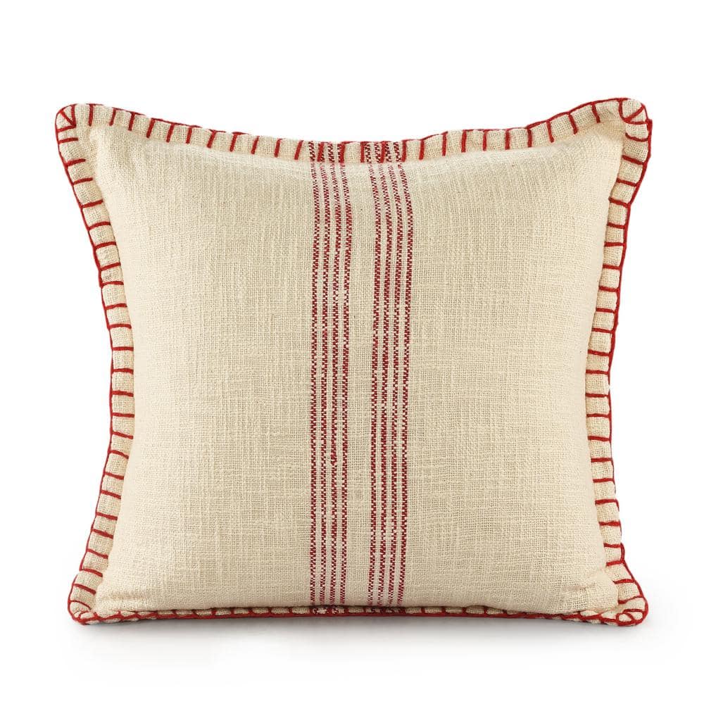 LR Home Simple Ivory / Red 20 in. x 20 in. Woven Striped Holiday Throw  Pillow 1660A6184D9348 - The Home Depot