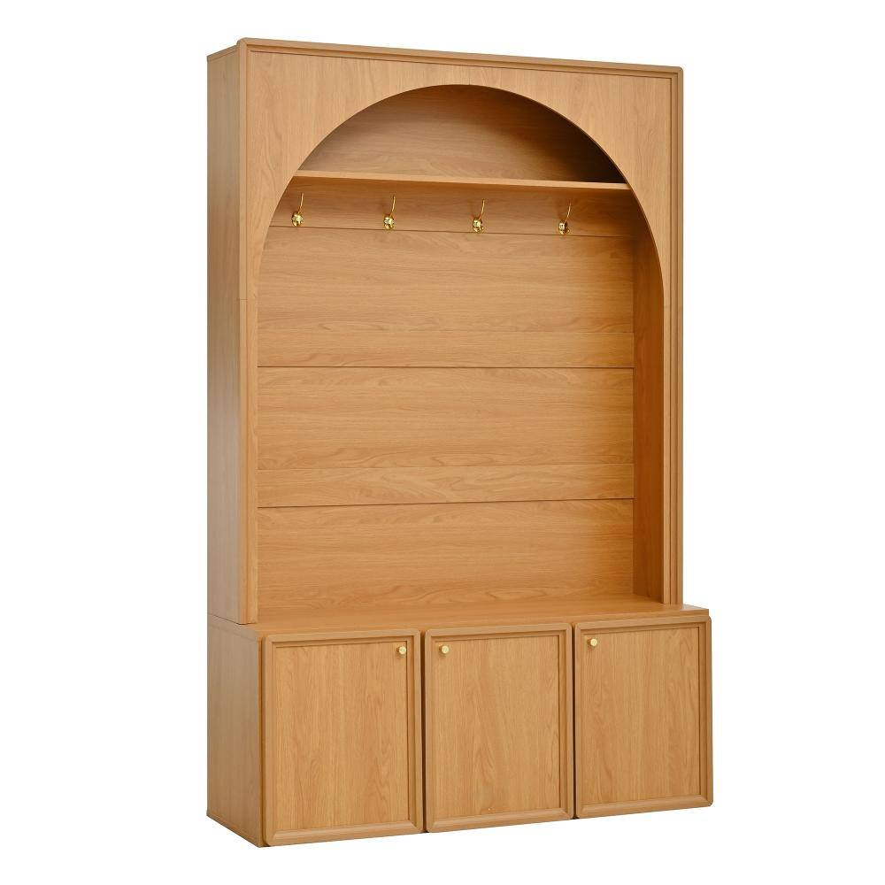 AP-Foyer Farmhouse Natural Hall Tree with 4 Hooks & 3 Cabinets, Wooden Rustic Entryway Organizer with Open Storage price history on PriceWatchPro