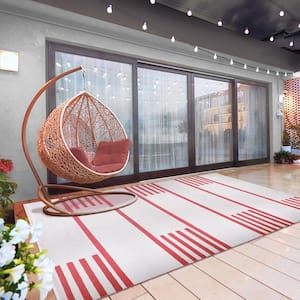 Jadey Ivory Red 6 ft. x 9 ft. Modern Lines Indoor/Outdoor Area Rug