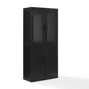 Essen Black Faux Wood 31.75 in. Pantry Cabinet with Glass Door Hutch