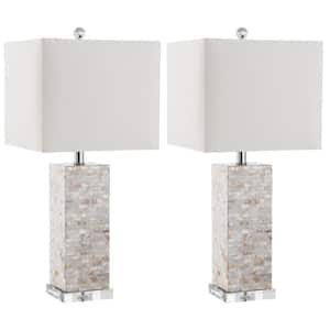 Homer 25.5 in. Cream Shell/Silver Accent Table Lamp with White Shade (Set of 2)