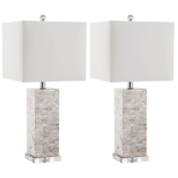 SAFAVIEH Homer 25.5 in. Cream Shell/Silver Accent Table Lamp with White Shade (Set of 2)