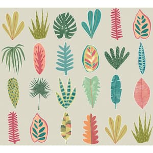 Leaf Boogie Neutral Multi-Colored Tropical Mix Botanical Paper Washable Wallpaper Roll