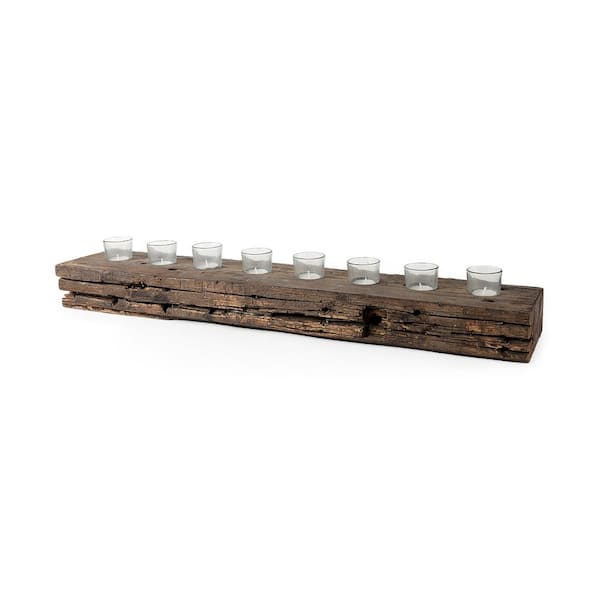 Mercana Lakara Dark Brown Reclaimed-wood Tabletop Candle Holder