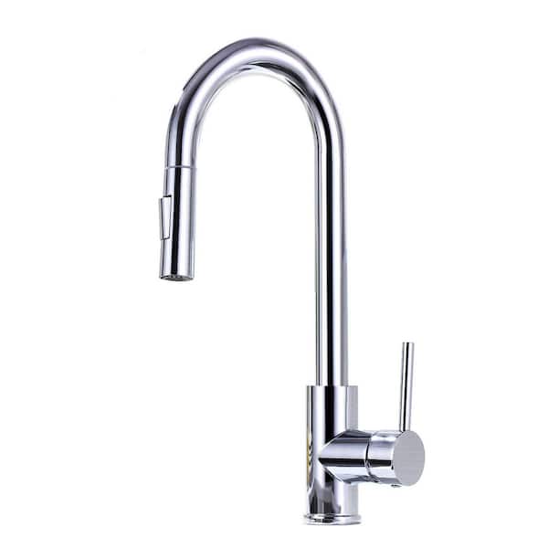 15.67 in. Single Handle Stainless Steel 360 ° Spout Swive Pull Down Sprayer Kitchen Faucet in Chrome