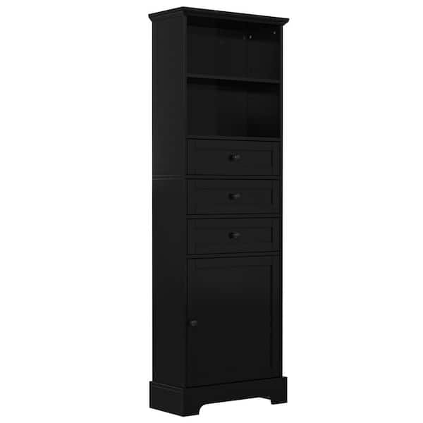 Anky 22 in. W 10.03 in. D 67.3 in. H Black MDF Freestanding Bathroom Storage Linen Cabinet