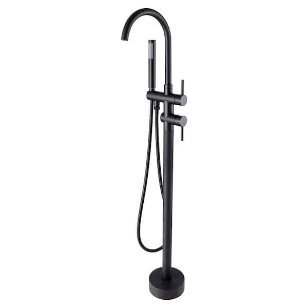 ELLO&ALLO Single-Handle Freestanding Floor Mount Tub Faucet Bathtub Filler with Hand Shower in Matte Black