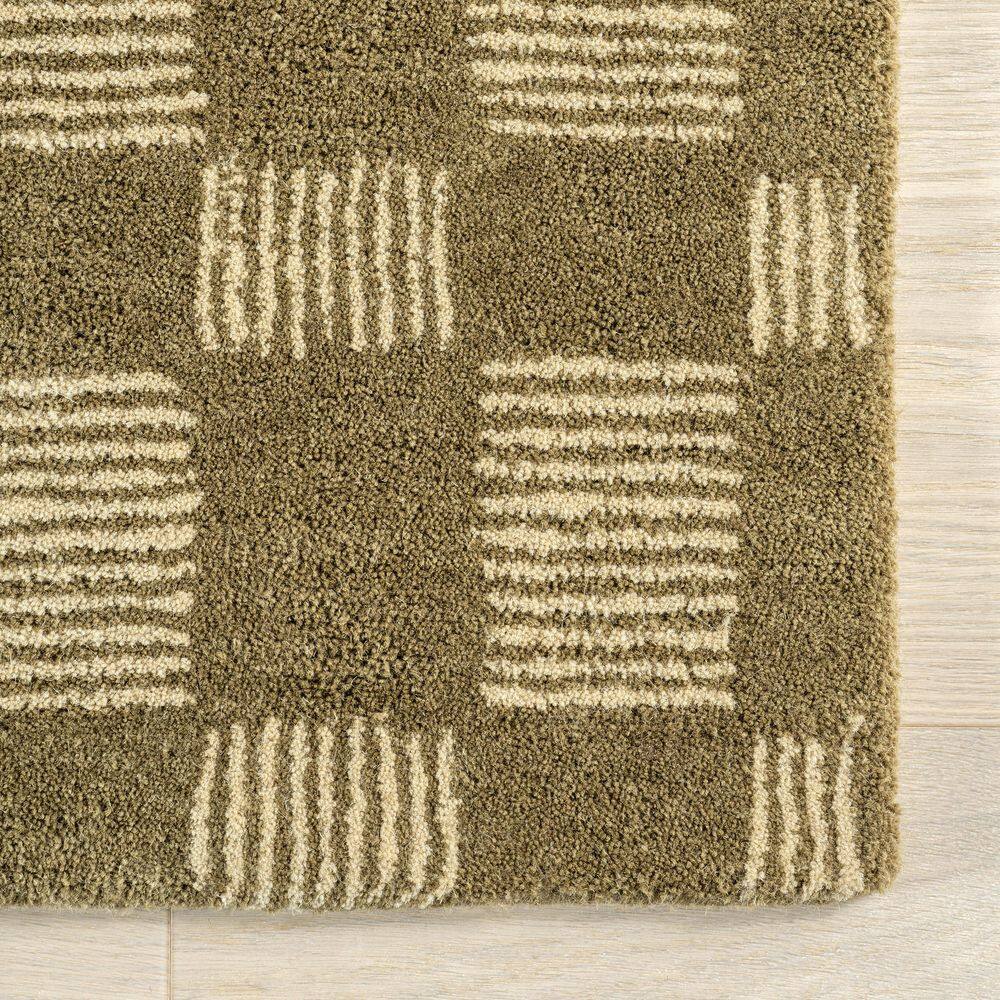 Olive and Beige Hand-Tufted Wool Rectangular Area Rug